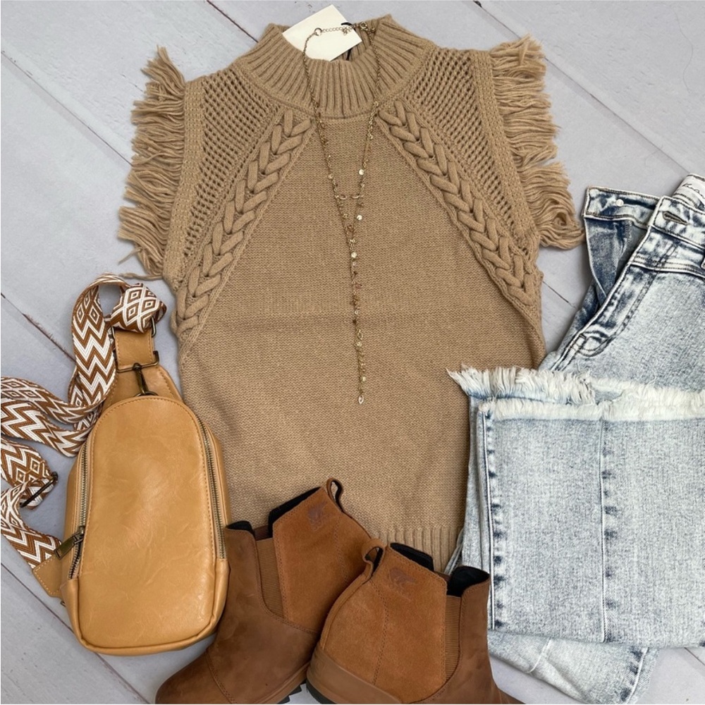 Brand NEW boutique sleeve cable fringe boho sweaters